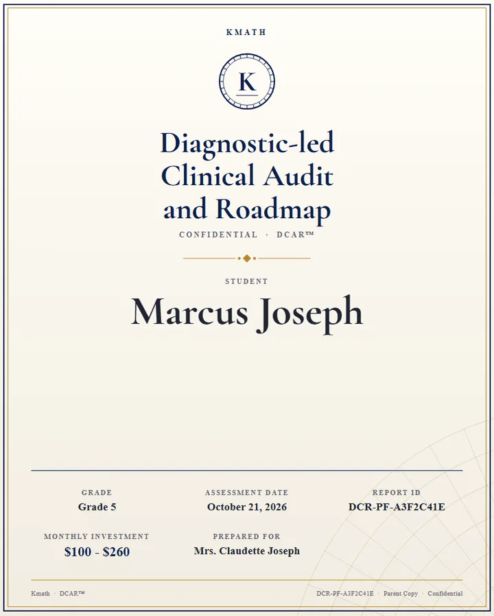 The cover of a sample Kmath report