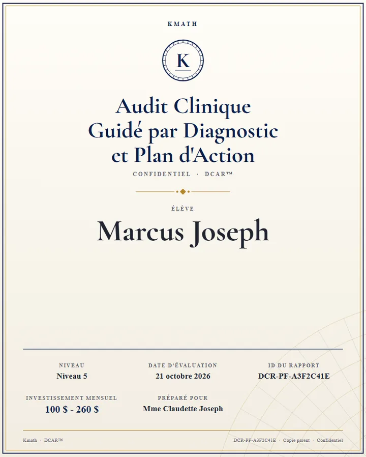 La couverture d’un exemple de rapport Kmath